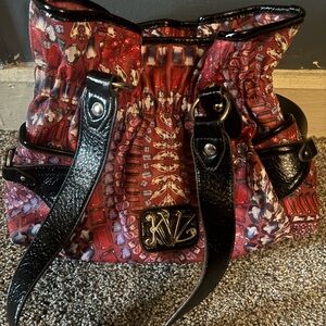 Vintage Kathy Van Zeeland Metallic Red Shoulder Bag with Snakeskin Pattern